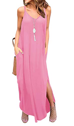 GRECERELLE Women's Summer Casual Loose Dress Beach Cover Up Long Cami Maxi Dresses with Pocket at Amazon Womenâs Clothing store: