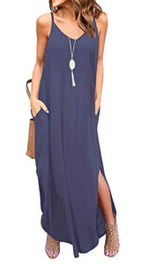 GRECERELLE Women's Summer Casual Loose Dress Beach Cover Up Long Cami Maxi Dresses with Pocket at Amazon Womenâs Clothing store: