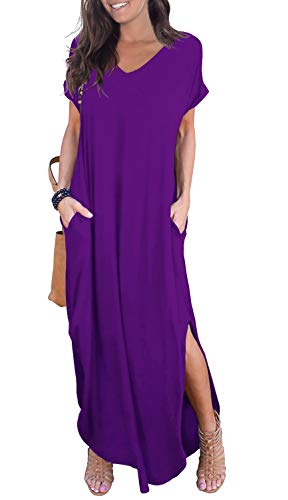 GRECERELLE Women's Casual Loose Pocket Long Dress Short Sleeve Split Maxi Dresses at Amazon Womenâs Clothing store: