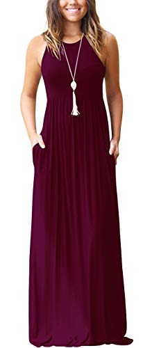 GRECERELLE Women's Sleeveless Racerback Loose Plain Maxi Dresses Casual Long Dresses with Pockets at Amazon Womenâs Clothing store: