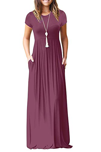 AUSELILY Women Short Sleeve Loose Plain Casual Long Maxi Dresses with Pockets at Amazon Womenâs Clothing store: