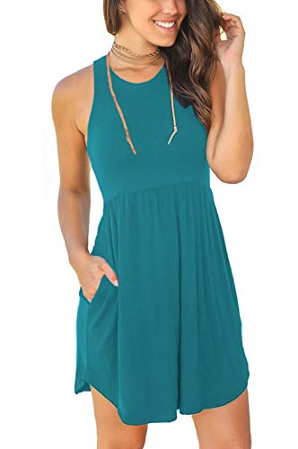 Unbranded Women's Sleeveless Loose Plain Dresses Casual Short Dress with Pockets at Amazon Womenâs Clothing store: