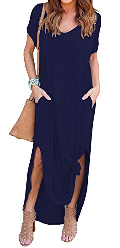 GRECERELLE Women's Casual Loose Pocket Long Dress Short Sleeve Split Maxi Dresses at Amazon Womenâs Clothing store: