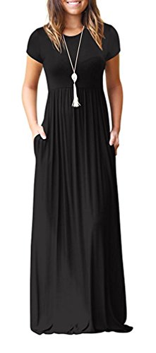 Viishow Women's Short Sleeve Loose Plain Maxi Dresses Casual Long Dresses with Pockets at Amazon Womenâs Clothing store: