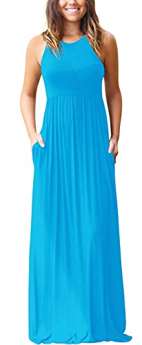 GRECERELLE Women's Sleeveless Racerback Loose Plain Maxi Dresses Casual Long Dresses with Pockets at Amazon Womenâs Clothing store: