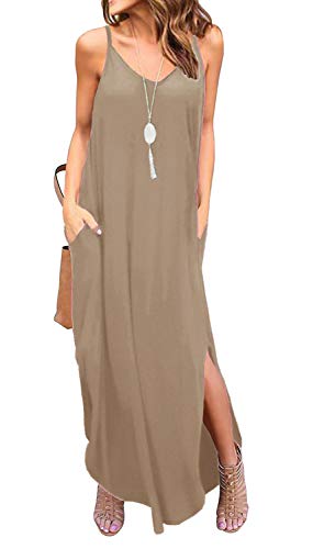 GRECERELLE Women's Summer Casual Loose Dress Beach Cover Up Long Cami Maxi Dresses with Pocket at Amazon Womenâs Clothing store: