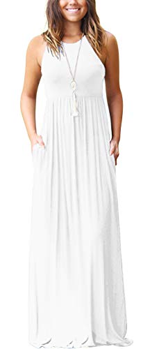 GRECERELLE Women's Sleeveless Racerback Loose Plain Maxi Dresses Casual Long Dresses with Pockets at Amazon Womenâs Clothing store: