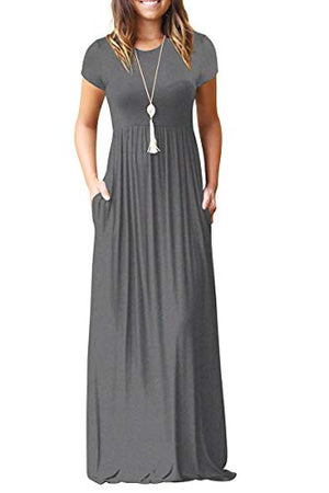 AUSELILY Women Short Sleeve Loose Plain Casual Long Maxi Dresses with Pockets at Amazon Womenâs Clothing store: