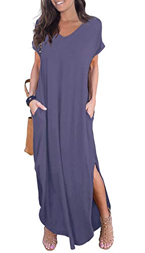 GRECERELLE Women's Casual Loose Pocket Long Dress Short Sleeve Split Maxi Dresses at Amazon Womenâs Clothing store: