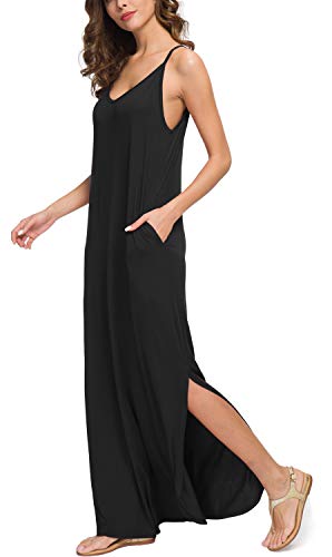 GRECERELLE Women's Summer Casual Loose Dress Beach Cover Up Long Cami Maxi Dresses with Pocket at Amazon Womenâs Clothing store: