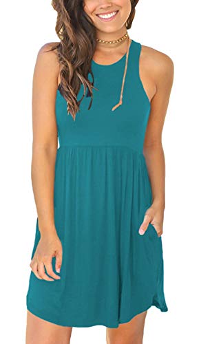 Unbranded Women's Sleeveless Loose Plain Dresses Casual Short Dress with Pockets at Amazon Womenâs Clothing store: