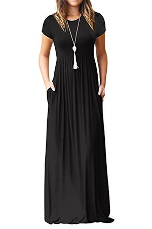 AUSELILY Women Short Sleeve Loose Plain Casual Long Maxi Dresses with Pockets at Amazon Womenâs Clothing store: