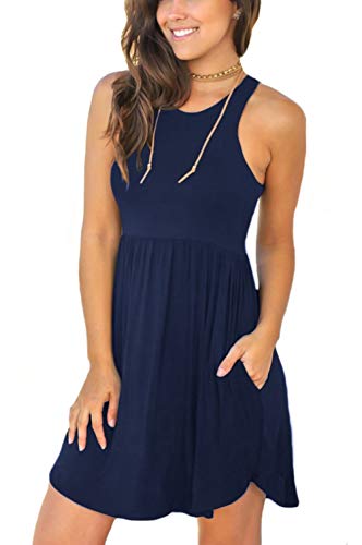 Unbranded Women's Sleeveless Loose Plain Dresses Casual Short Dress with Pockets at Amazon Womenâs Clothing store: