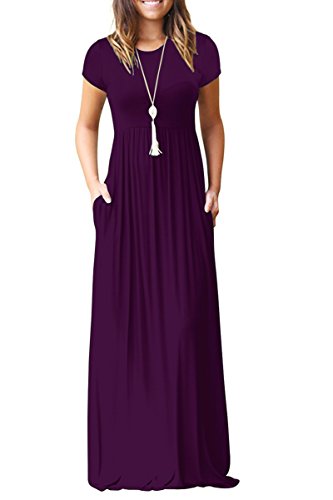 AUSELILY Women Short Sleeve Loose Plain Casual Long Maxi Dresses with Pockets at Amazon Womenâs Clothing store: