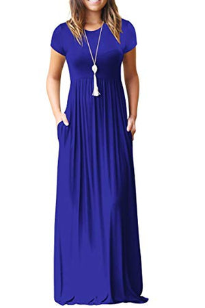 Viishow Women's Short Sleeve Loose Plain Maxi Dresses Casual Long Dresses with Pockets at Amazon Womenâs Clothing store: