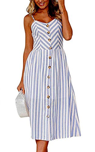 Angashion Women's Dresses-Summer Floral Bohemian Spaghetti Strap Button Down Swing Midi Dress with Pockets at Amazon Womenâs Clothing store: