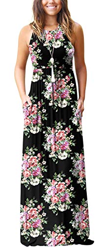 GRECERELLE Women's Sleeveless Racerback Loose Plain Maxi Dresses Casual Long Dresses with Pockets at Amazon Womenâs Clothing store: