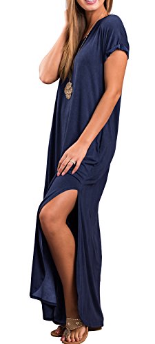 GRECERELLE Women's Casual Loose Pocket Long Dress Short Sleeve Split Maxi Dresses at Amazon Womenâs Clothing store: