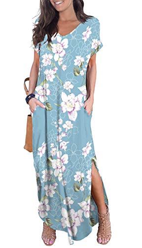 GRECERELLE Women's Casual Loose Pocket Long Dress Short Sleeve Split Maxi Dresses at Amazon Womenâs Clothing store: