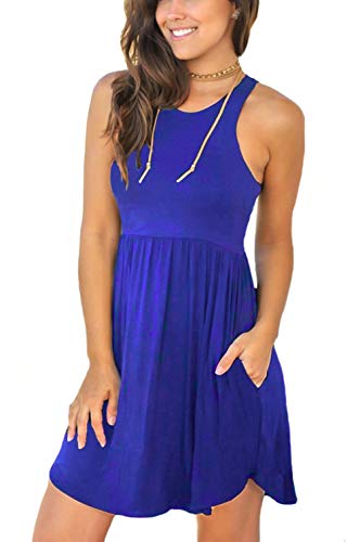 Unbranded Women's Sleeveless Loose Plain Dresses Casual Short Dress with Pockets at Amazon Womenâs Clothing store: