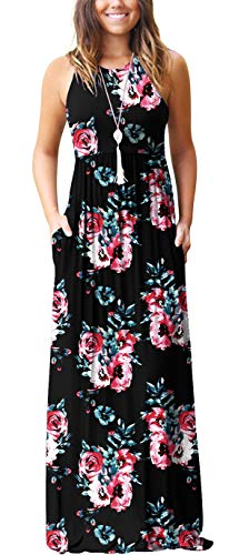 GRECERELLE Women's Sleeveless Racerback Loose Plain Maxi Dresses Casual Long Dresses with Pockets at Amazon Womenâs Clothing store: