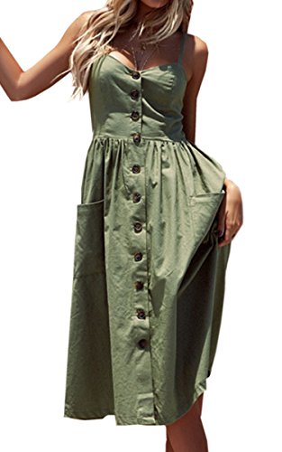 Angashion Women's Dresses-Summer Floral Bohemian Spaghetti Strap Button Down Swing Midi Dress with Pockets at Amazon Womenâs Clothing store: