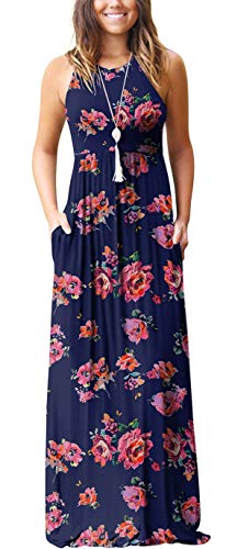 GRECERELLE Women's Sleeveless Racerback Loose Plain Maxi Dresses Casual Long Dresses with Pockets at Amazon Womenâs Clothing store: