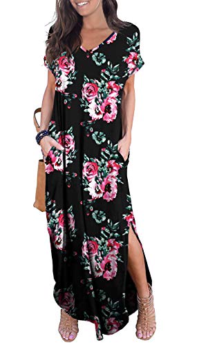 GRECERELLE Women's Casual Loose Pocket Long Dress Short Sleeve Split Maxi Dresses at Amazon Womenâs Clothing store: