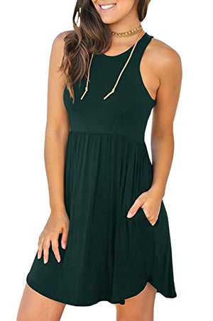 Unbranded Women's Sleeveless Loose Plain Dresses Casual Short Dress with Pockets at Amazon Womenâs Clothing store: