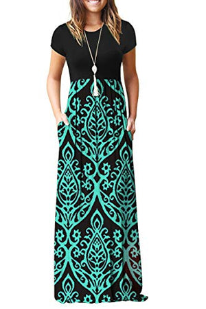 AUSELILY Women Short Sleeve Loose Plain Casual Long Maxi Dresses with Pockets at Amazon Womenâs Clothing store: