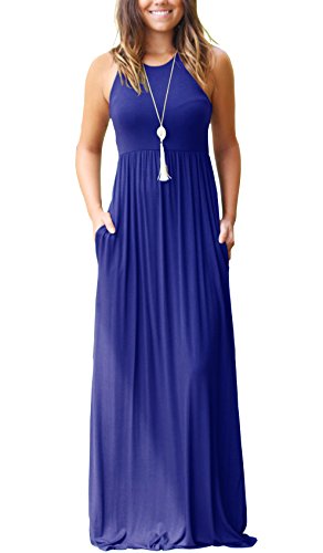 GRECERELLE Women's Sleeveless Racerback Loose Plain Maxi Dresses Casual Long Dresses with Pockets at Amazon Womenâs Clothing store: