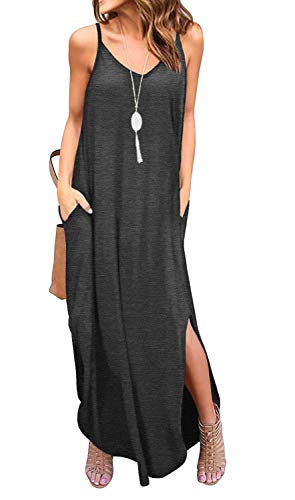 GRECERELLE Women's Summer Casual Loose Dress Beach Cover Up Long Cami Maxi Dresses with Pocket at Amazon Womenâs Clothing store: