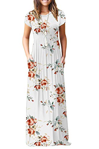 AUSELILY Women Short Sleeve Loose Plain Casual Long Maxi Dresses with Pockets at Amazon Womenâs Clothing store: