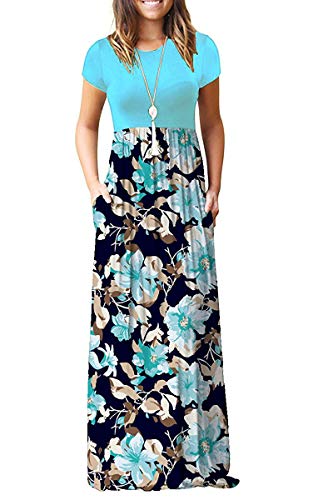 AUSELILY Women Short Sleeve Loose Plain Casual Long Maxi Dresses with Pockets at Amazon Womenâs Clothing store: