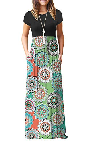 AUSELILY Women Short Sleeve Loose Plain Casual Long Maxi Dresses with Pockets at Amazon Womenâs Clothing store: