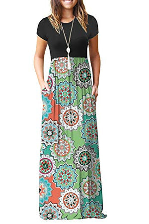 AUSELILY Women Short Sleeve Loose Plain Casual Long Maxi Dresses with Pockets at Amazon Womenâs Clothing store: