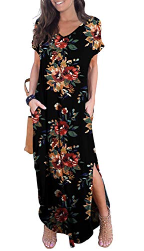 GRECERELLE Women's Casual Loose Pocket Long Dress Short Sleeve Split Maxi Dresses at Amazon Womenâs Clothing store: