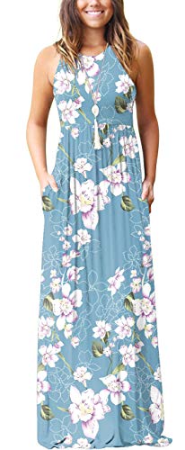 GRECERELLE Women's Sleeveless Racerback Loose Plain Maxi Dresses Casual Long Dresses with Pockets at Amazon Womenâs Clothing store: