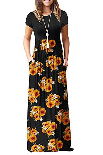 AUSELILY Women Short Sleeve Loose Plain Casual Long Maxi Dresses with Pockets at Amazon Womenâs Clothing store: