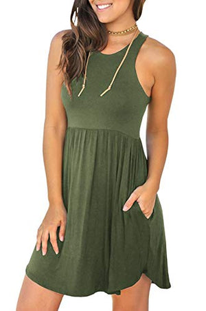 Unbranded Women's Sleeveless Loose Plain Dresses Casual Short Dress with Pockets at Amazon Womenâs Clothing store: