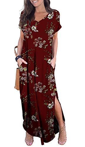 GRECERELLE Women's Casual Loose Pocket Long Dress Short Sleeve Split Maxi Dresses at Amazon Womenâs Clothing store: