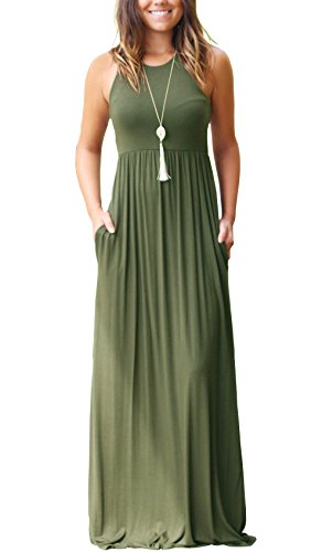 GRECERELLE Women's Sleeveless Racerback Loose Plain Maxi Dresses Casual Long Dresses with Pockets at Amazon Womenâs Clothing store: