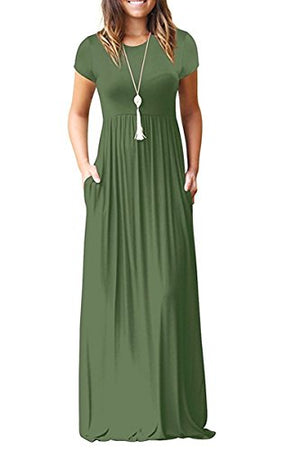 Viishow Women's Short Sleeve Loose Plain Maxi Dresses Casual Long Dresses with Pockets at Amazon Womenâs Clothing store: