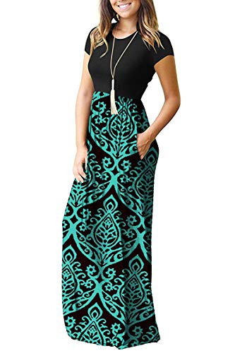 AUSELILY Women Short Sleeve Loose Plain Casual Long Maxi Dresses with Pockets at Amazon Womenâs Clothing store: