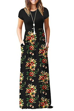 AUSELILY Women Short Sleeve Loose Plain Casual Long Maxi Dresses with Pockets at Amazon Womenâs Clothing store: