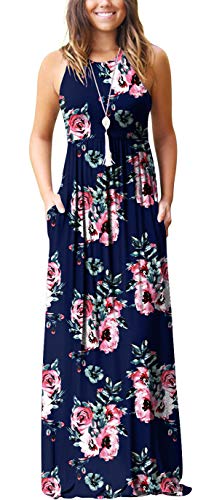 GRECERELLE Women's Sleeveless Racerback Loose Plain Maxi Dresses Casual Long Dresses with Pockets at Amazon Womenâs Clothing store: