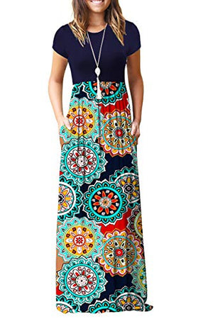 AUSELILY Women Short Sleeve Loose Plain Casual Long Maxi Dresses with Pockets at Amazon Womenâs Clothing store: