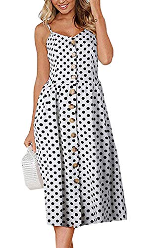 Angashion Women's Dresses-Summer Floral Bohemian Spaghetti Strap Button Down Swing Midi Dress with Pockets at Amazon Womenâs Clothing store: