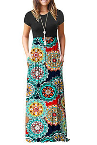 AUSELILY Women Short Sleeve Loose Plain Casual Long Maxi Dresses with Pockets at Amazon Womenâs Clothing store: