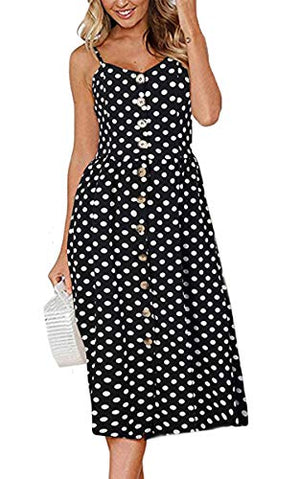 Angashion Women's Dresses-Summer Floral Bohemian Spaghetti Strap Button Down Swing Midi Dress with Pockets at Amazon Womenâs Clothing store: